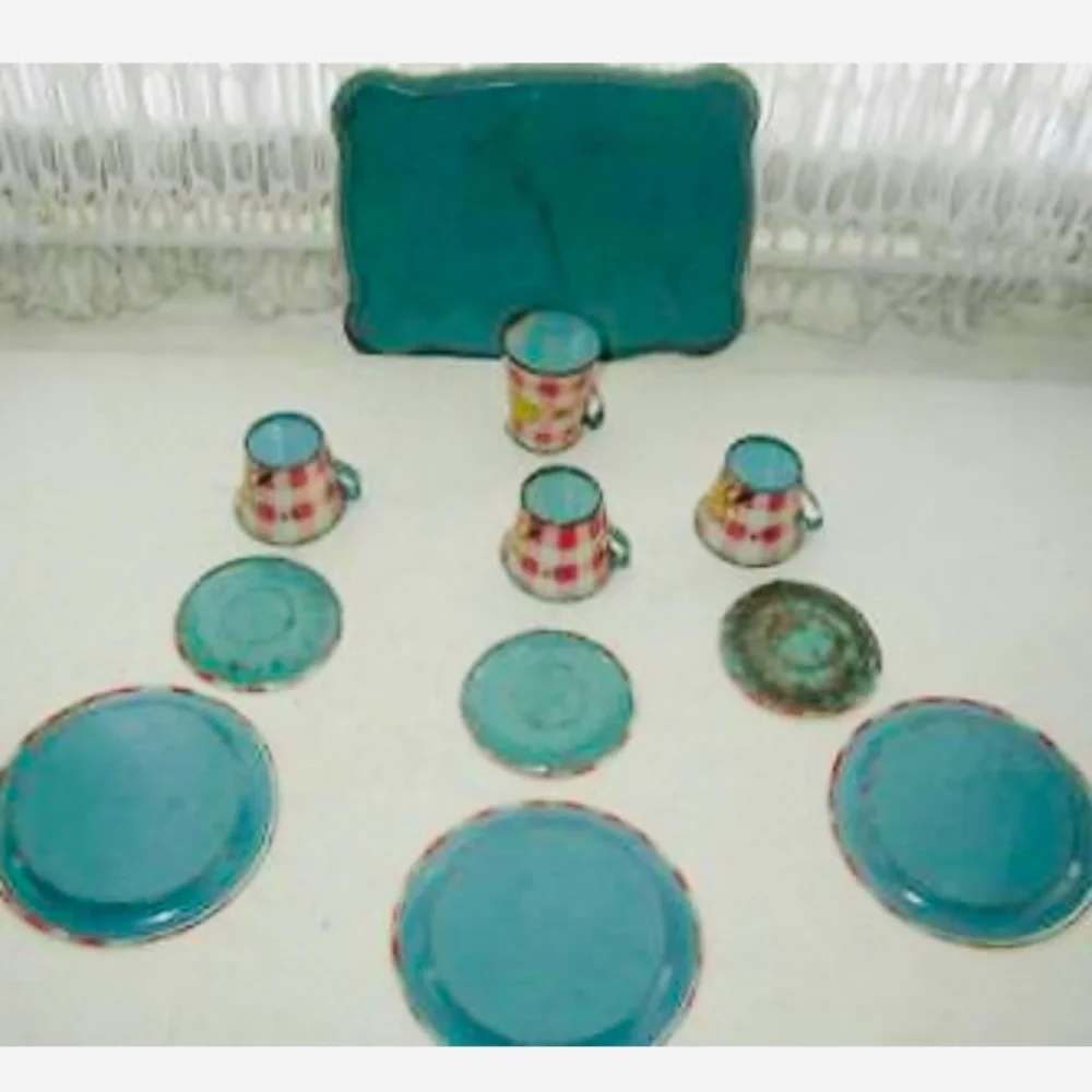 Rare,  1930s Ohio Art, FB Peat’s Humpty Dumpty  11-pc Childs Tin Tea Set - Picture 6 of 8